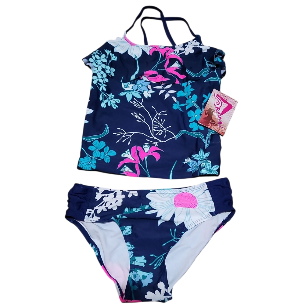 Kanu Surf Floral Kids Swim Set - Navy and Pink